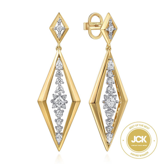 18K White and Yellow Gold Diamond Stud Drop Earrings