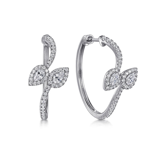 18K White Gold Diamond Bypass Hoop Earrings in Size 30mm