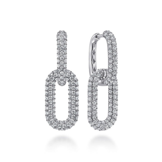 18K White Gold Diamon Pavé Link Drop Earrings