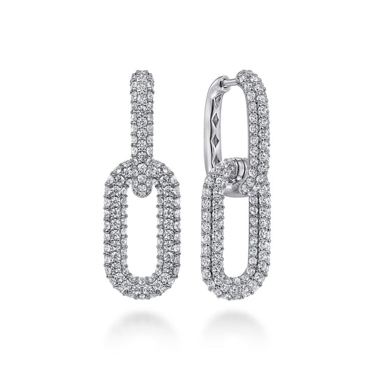 18K White Gold Diamon Pavé Link Drop Earrings