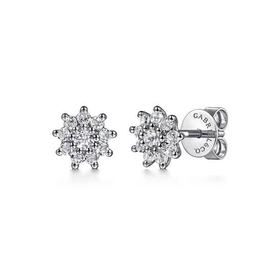 14K White Gold White Sapphire Cluster Stud Earrings