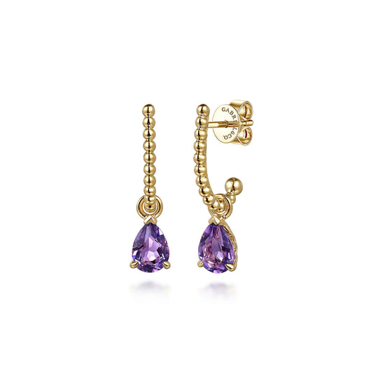 14K Yellow Gold Bujukan Amethyst J Hoop Earrings