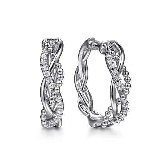 925 Sterling Silver Bujukan White Sapphire 30mm Twisted Intricate Hoop Earrings