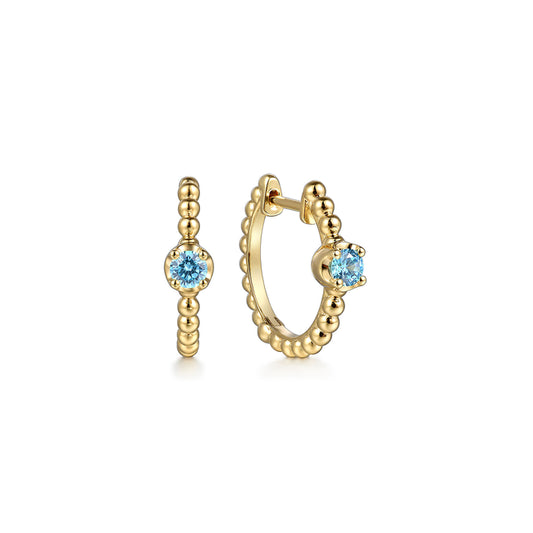 14K Yellow Gold Bujukan Blue Topaz 15mm Huggie Earrings