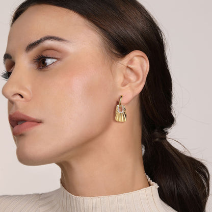 14K White & Yellow Gold Diamond and Diamond Cut Huggie Drop Earrings