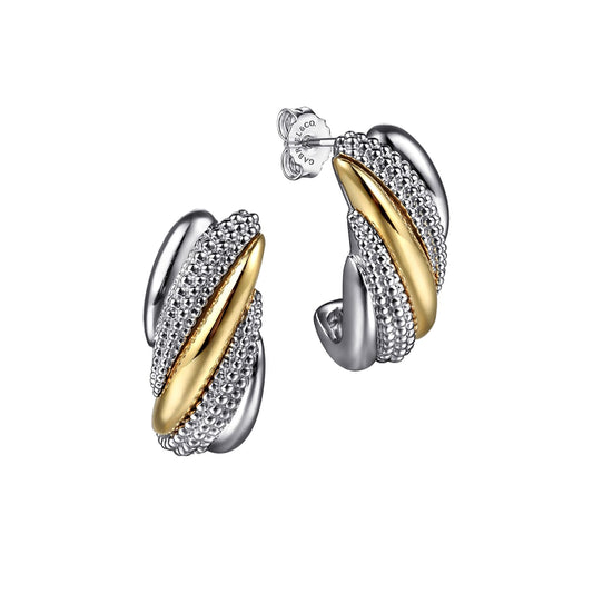 925 Sterling Silver and 14K Yellow Gold Bujukan Multiple Row J Hoop Earrings