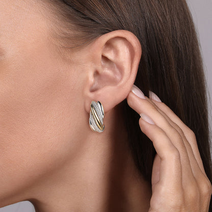 925 Sterling Silver and 14K Yellow Gold Bujukan Multiple Row J Hoop Earrings