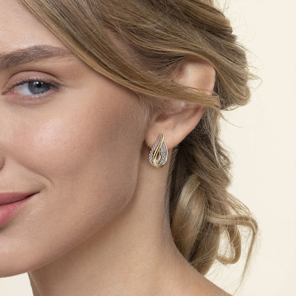 925 Sterling Silver and 14K Yellow Gold Bujukan Multiple Row J Hoop Earrings