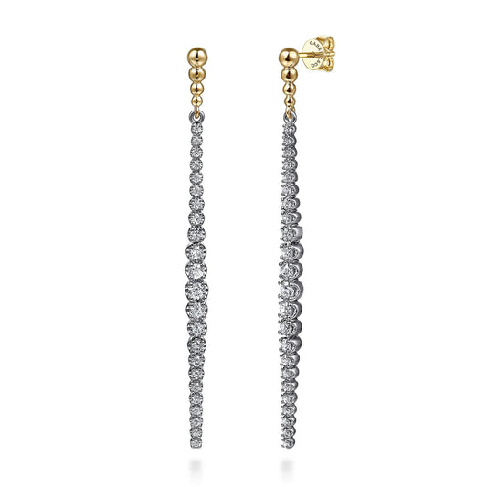 14K White&Yellow Gold Bujukan Diamond Stud Drop Earrings