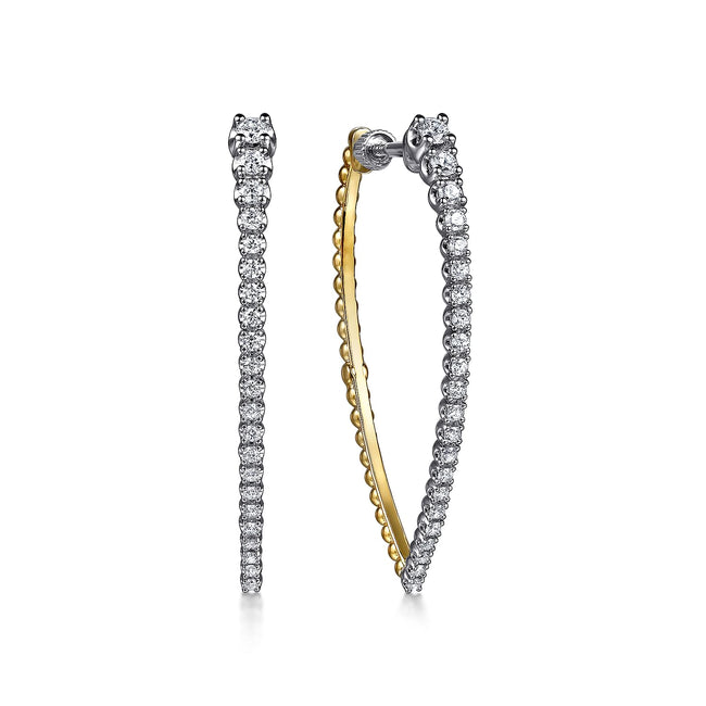 14K White & Yellow Gold Bujukan and Graduating Diamond Classic Hoop Earrings