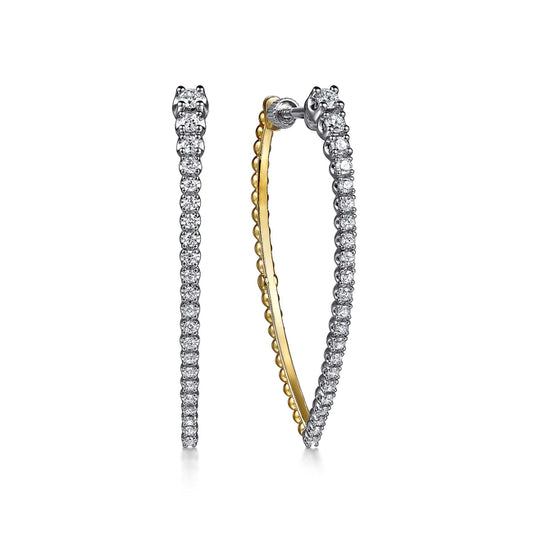 14K White & Yellow Gold Bujukan and Graduating Diamond Classic Hoop Earrings