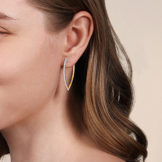 14K White & Yellow Gold Bujukan and Graduating Diamond Classic Hoop Earrings