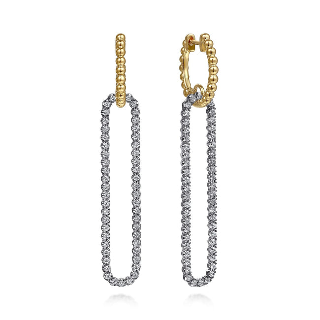 14K White & Yellow Gold Bujukan Beads and Diamond Huggie Drop Earrings