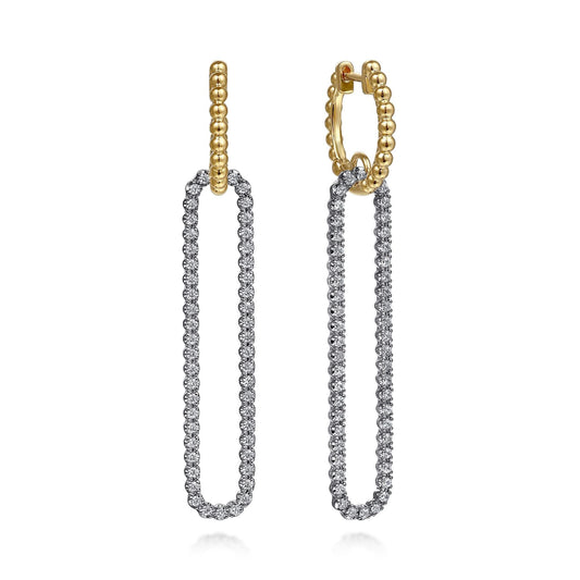 14K White & Yellow Gold Bujukan Beads and Diamond Huggie Drop Earrings