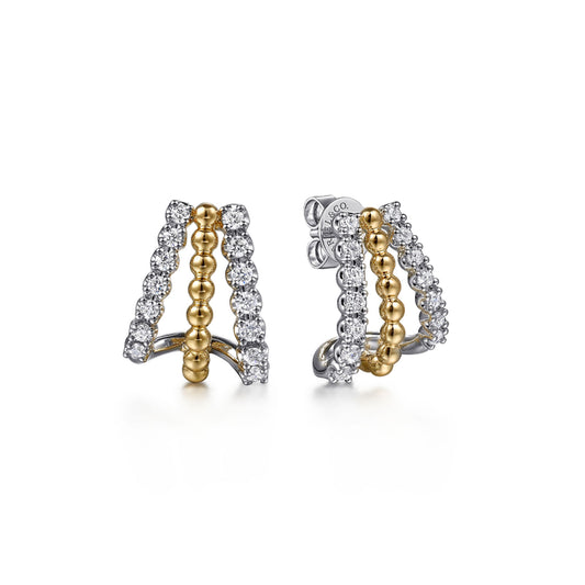 14K White & Yellow Gold Bujukan Diamond J Hoop Stud Earrings