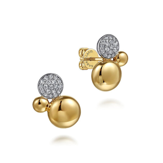14K White & Yellow Gold Bujukan and Pave Diamond Stud Earrings