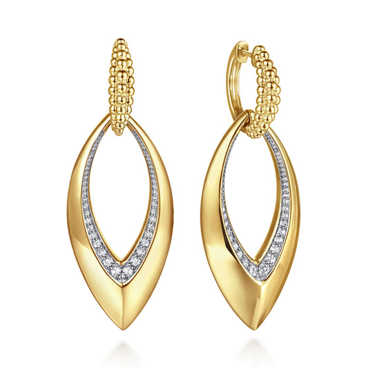 14K Yellow Gold Bujukan and Diamond Marquise Huggie Drop Earrings