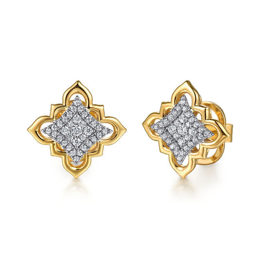 18K White & Yellow Gold Graduating Diamond Floral Stud Earrings