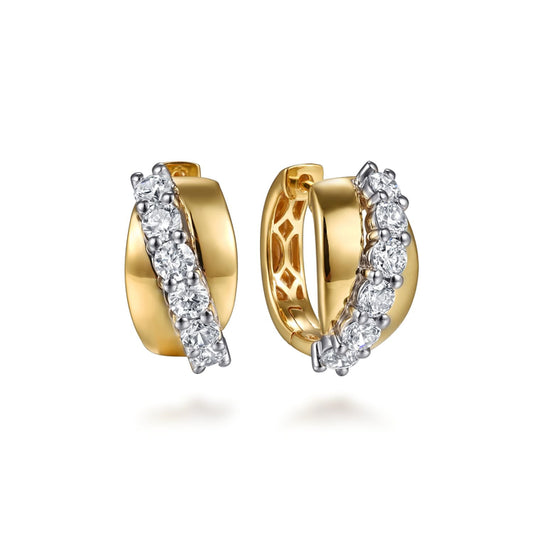 18K White & Yellow Gold Diamond Twist Huggie Earrings