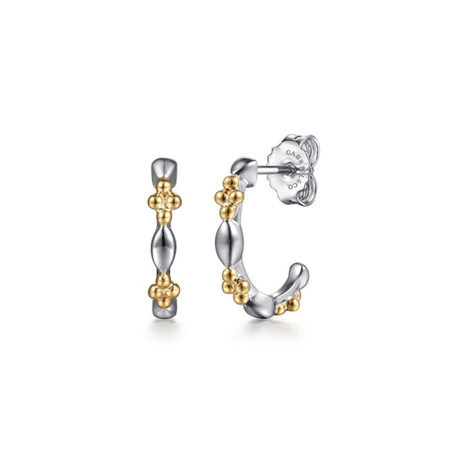 14K Yellow Gold & 925 Sterling Silver Bujukan Two Tone J Hoop Earrings