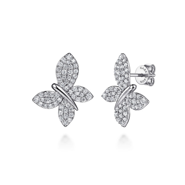 14K White Gold Diamond Butterfly Stud Earrings