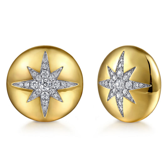 14K Yellow Gold Diamond Starburst Stud Earrings