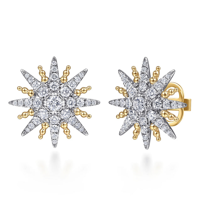 14K White & Yellow Gold Bujukan Diamond Starburst Stud Earrings
