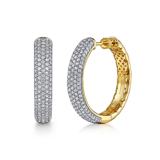 14K White & Yellow Gold Diamond 30mm Classic Hoop Earrings