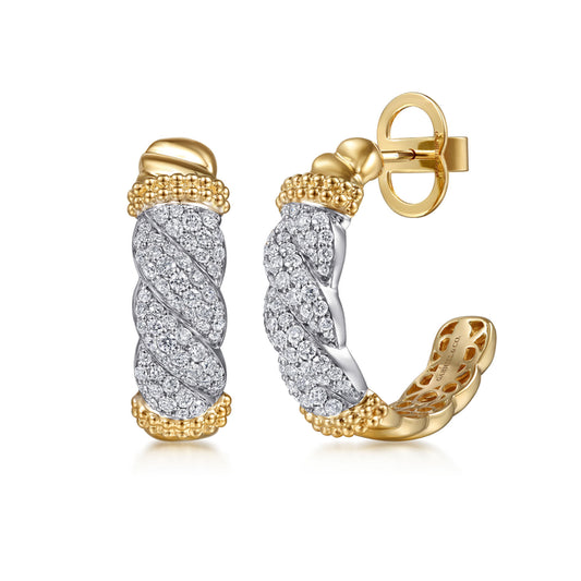 14K White & Yellow Gold Bujukan Diamond J Hoop Stud Earrings