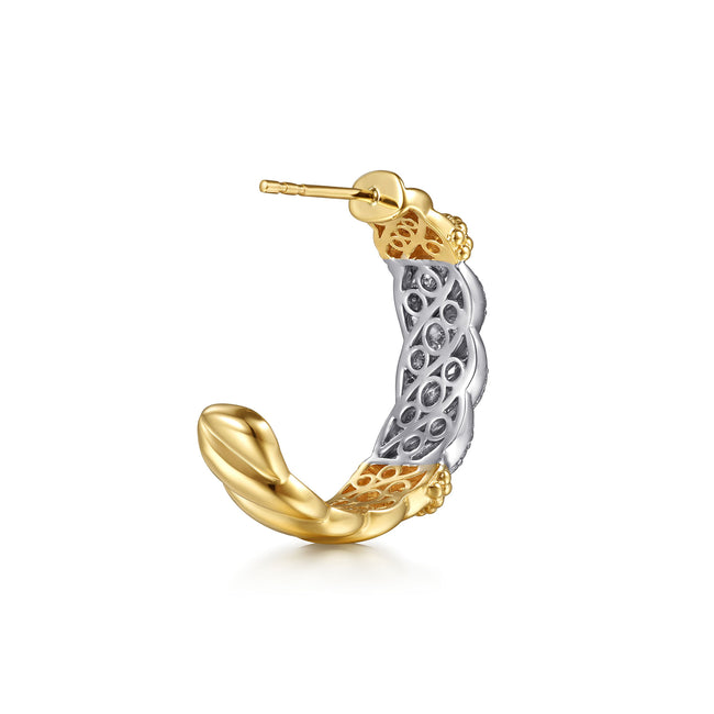 14K White & Yellow Gold Bujukan Diamond J Hoop Stud Earrings