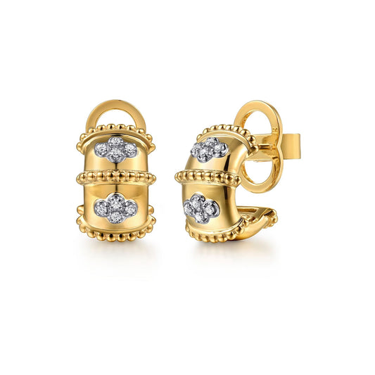 14K White & Yellow Gold Bujukan and Diamond J Hoop Earrings