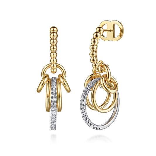 14K White & Yellow Gold Bujukan and Diamond Drop J-Hoop Earrings