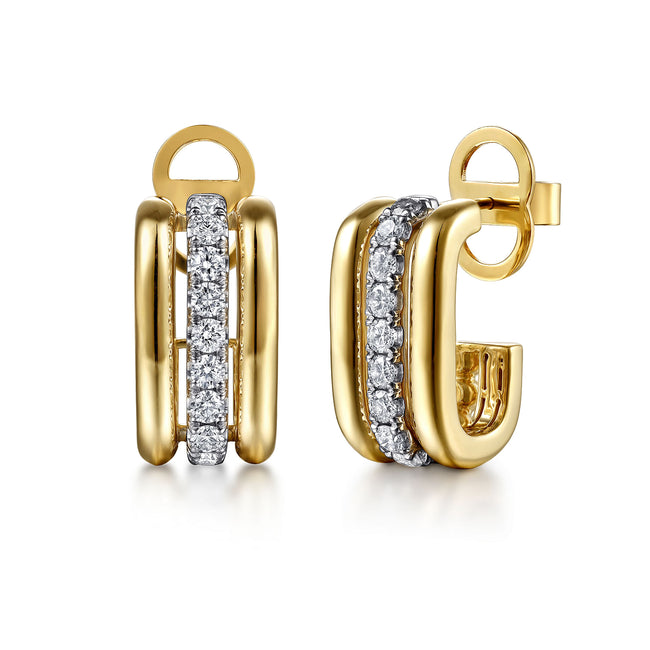 14K White & Yellow Gold Bujukan and Diamond J Hoop Stud Earrings