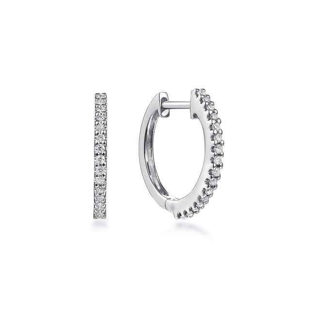 14K White Gold Round Scalloped 15mm Diamond Huggie Earrings