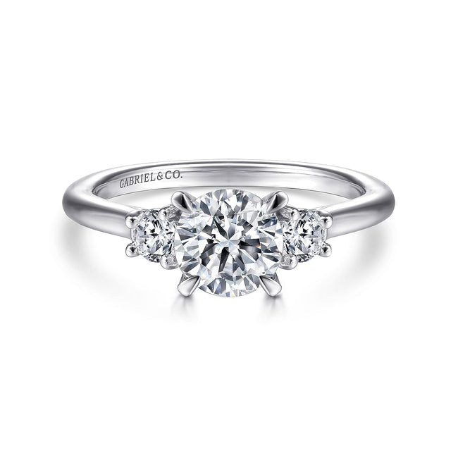 14K White Gold Round 3 Stone Diamond Engagement Ring