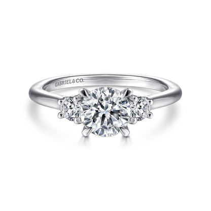 14K White Gold Round 3 Stone Diamond Engagement Ring
