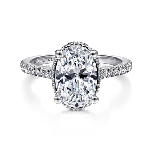 14K White Gold Hidden Halo Oval Diamond Engagement Ring