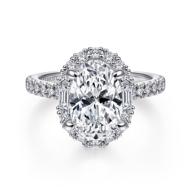 14K White Gold Oval Halo Diamond Engagement Ring
