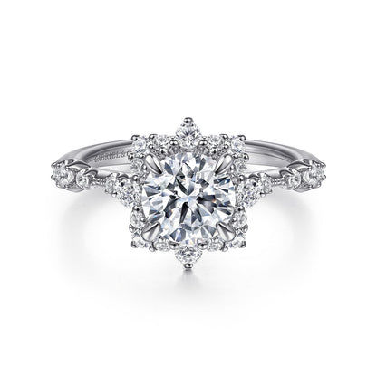 14K White Gold Fancy Halo Round Diamond Engagement Ring