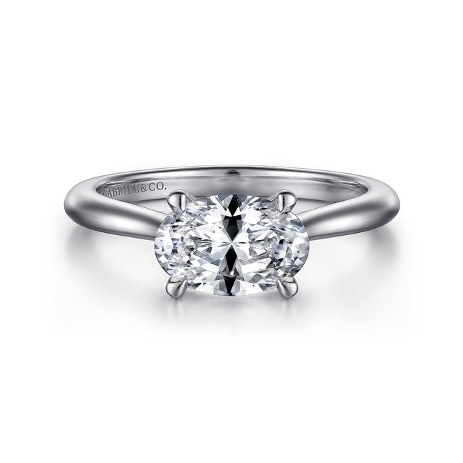 14K White Gold East West Oval Solitaire Engagement Ring