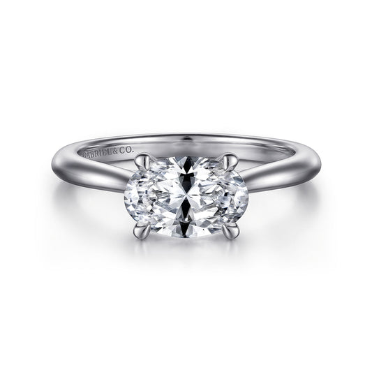 14K White Gold East West Oval Solitaire Engagement Ring