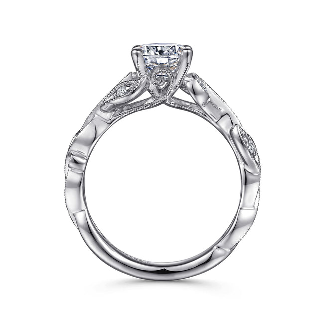 14K White Gold Floral Round Diamond Engagement Ring