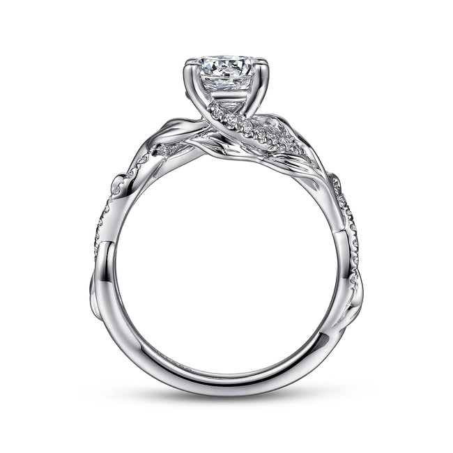 14K White Gold Floral Round Diamond Engagement Ring
