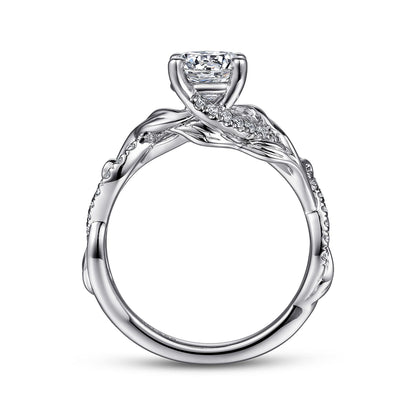 14K White Gold Floral Round Diamond Engagement Ring