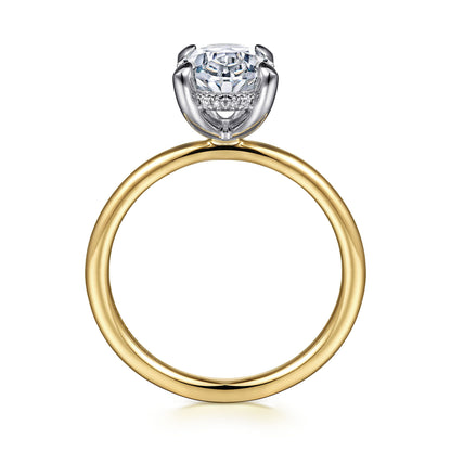14K White-Yellow Gold Hidden Halo Oval Diamond Engagement Ring