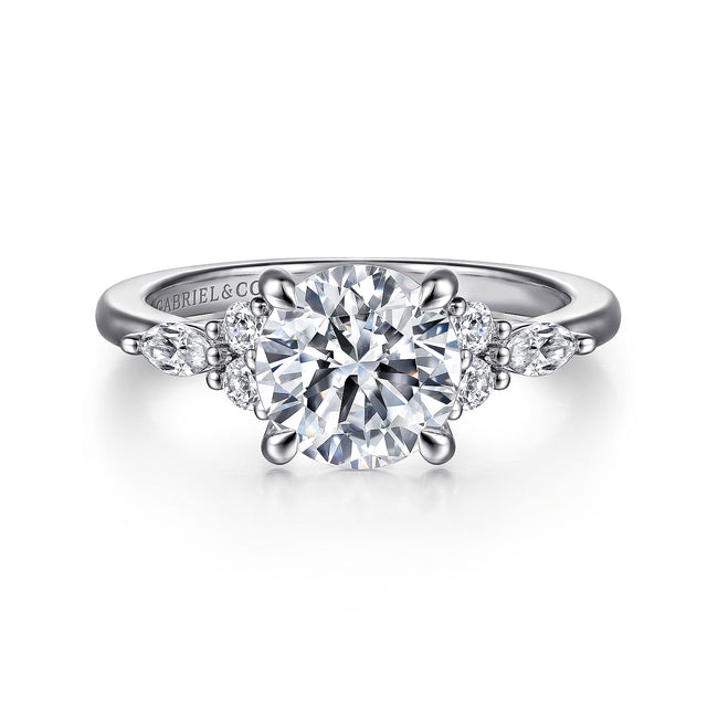 14K White Gold Round Diamond Cluster Engagement Ring