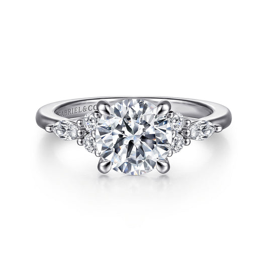 14K White Gold Round Diamond Cluster Engagement Ring