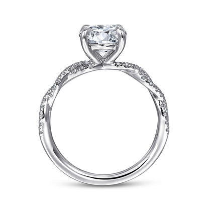 14K White Gold Twisted Round Diamond Engagement Ring