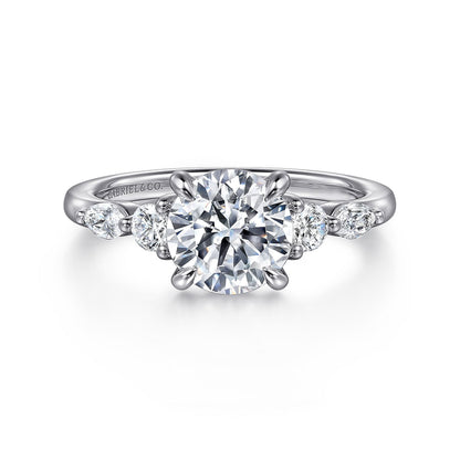 14K White Gold Round Five Stone Diamond Engagement Ring