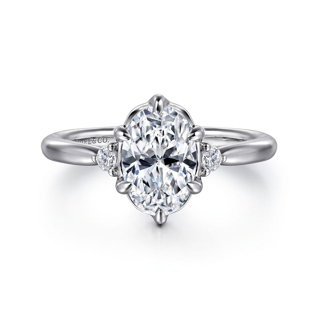 14K White Gold Oval Three Stone Diamond Engagement Ring